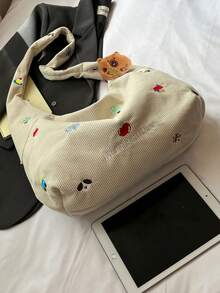 Preppy Style Women's Corduroy Sling Bag - Corduroy Zipper Closure Fashion Shoulder Bag, Casual Sports Dumpling Crossbody, New Autumn And Winter Student Corduroy Bag,Underarm Bag,Tote Bag, Commuter Jiaozi Bag Casual Joker Crossbody Bag, Lightweight, Zipper Closure, Polyester Lined, Edge Paint Detail - Multicolor - View 3