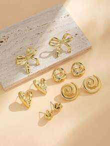 2-10pcs Fashionable & Elegant Bow, Heart, Floral Earrings Set, Minimalist & Versatile Earrings For Women