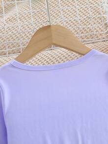 1 pieza Vestido de manga larga de tela de punto suave y cómoda con estampado de letras en inglés, pavo, flores y hojas de temática de Acción de Gracias para niñas, adecuado para uso al aire libre en otoño/invierno - Multicolor - Ver 5