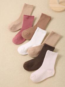 12/6 Pairs Baby/Kids Crew Socks, Toddler Girls Solid Color Thermal Socks, Casual Warm Socks For Daily Wear, Gift, Black White Khaki Brown, Autumn Winter