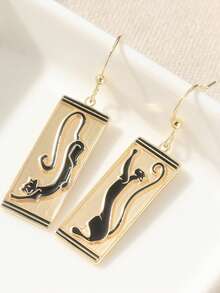 1 Pair Geometric Vintage Hoop Earrings, Creative Jewelry With Cat Pattern, Exquisite Jewelry Gift For Festivals And Gatherings