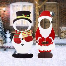 Placas Gigantes de Natal para Jardim - Decorações Vibrantes de Papai Noel e Boneco de Neve, Suportes para Fotos, Plástico, Decoração Festiva para Gramado e Jardim