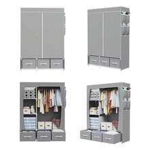 Lislark Portable Closet Storage Organizer Clothes Wardrobe Shoe Clothing Rack Shelf Dustproof Non-Woven Fabric - Light Grey - View 5