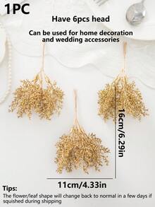 1束（6个头）人造植物，迷你尤加利叶字母，花束DIY，花环材料，糖果盒配件，家居及婚礼装饰，新娘腕花，胸花，头饰材料，情人节礼物，新年装饰，生日派对蛋糕装饰，家居装饰，圣诞装饰，房间装饰 - 金色 - 查看 2