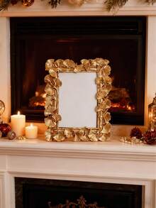 1pc Vintage European Style Golden Ginkgo Leaf Lace Decor Photo Frame, Horizontal & Vertical Use, Random Inner Paper Lining, For Photo Display And Home Decor - Multicolor - View 3