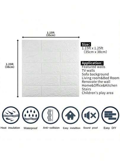 /1pc 3D Self Adhesive Wand Stickers, Foam Waterproof Wallpaper, Children's Room, Living Room Background ation, Moisture Proof, Anti Collision, Bedroom, Dormitory, Rental Ho Nursery Wallpaper Home Bathroom Bedroom ation Stuff Art Paper view 6