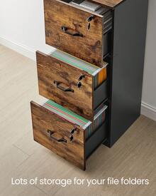 3-Drawer Vertical File Cabinet, Filing Cabinet For Home Office, With 3 Lockable Drawers, Adjustable Hanging Rail, For A4 And Letter-Size Files, Rustic Brown And Black/White - Rust Brown - View 2