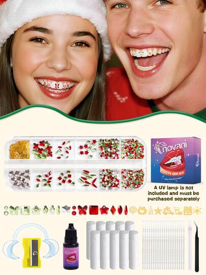 novani 450 piezas Kit de gemas dentales navideñas, Kit de joyería de cristales DIY, 6 formas de gemas profesionales y geniales, fácil de comenzar (sin luz UV)