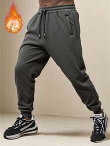 1pc Men's Winter Thermal Lined Sweatpants, New Loose Fit Drawstring Waist Casual Pants - Dark Grey - View 2