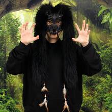 Halloween Carnival Fashion Animal Mask Fox Mask With Fake Fur Head Costume COS Werewolf Mask - Burgundy - View 7