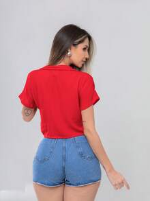 Women's Shirt Blouse Buttons Viscose Fresh Summer Comfortable Style Best Quality - 紅色 - 查看 6