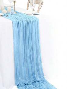 Room Decor 1pc, 90*180cm Cheesecloth Bohemian Polyester Table Runners,Pleated Atmospheric Table Runner,Solid Color Table Cover,Holiday Desktop Decoration Fabric Table Runner,Home Decoration,Dining Table Decor,Room Decor,Wedding Decor