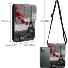 Gris Paris Tower - Bolsa cruzada para telfono celular con estampado de flores rojas para mujeres y hombres, cartera pequea para telfono celular, sostiene dos telfonos, negro, talla - inicial - Ver 4