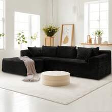 KORSER 108" Sectional Sofa, Modular Sectional Couch With L-Shape Chaise For Living Room, Comfy Corduroy Upholstered Fluffy Couch With Deep Seat And Side Pockets, Cloud Couch Sectional, No Assembly Required - 黑色 - 查看 1