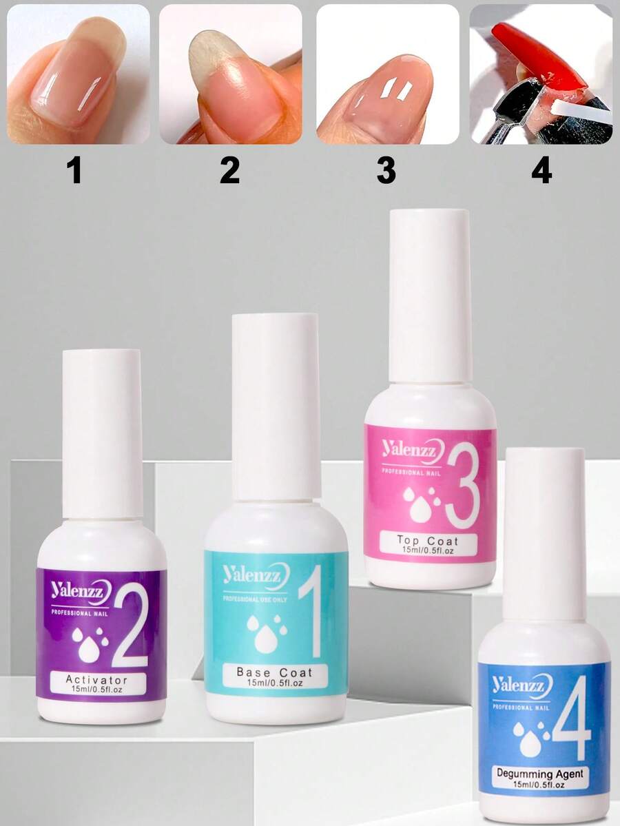 Gel Top Coat Base Coat Gel Set, French Nail Art Pro Collection System For Starter Manicure Salon DIY At Home,Long-Lasting,Suitable For Nail Art Starter Manicure Salon Home DIY For Girls Women. - Multicolor - View 1
