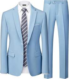 Hihawk Men's 2 Piece Suit, 2 Button Solid Pants SetChristmas FGLB - sky blue - 查看 1