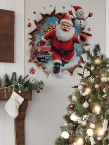 1PC Removable PVC Wall Decals – [3D Three-Dimensional Wall-Breaking Santa Claus Wall Stickers, Christmas Snowman Decorations, Christmas Reindeer Pulling A Sleigh]Self-Adhesive Waterproof Wall Stickers For Home Decor, Room Decor, Wall Decor, And Kitchen – Easy To Apply, Ideal For Living Room, Bedroom, Or Office Christmas Decorations Christmas Decorations Home