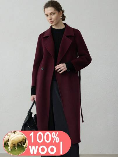 2025 New High-End Belted Lace-Up Bathrobe Style 100% Pure Wool Women's Wool Coat, Warm Wool Jacket For Daily, Airport, Home Wear, Double-Sided Wool Coat, Elegant Women's Winter Coat, Women's Coat, Women's Wool Coat, Cape Coat, Women's Winter Coat, Elegant Women's Jacket, Women's Windbreaker