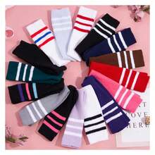 Women's Thigh High Socks, Long Over Knee Leg Warmers, Striped Knit, Comfortable & Stretchy, Casual Daily Wear, Soft Winter Warmers - 多色657 - 查看 6