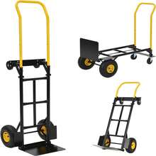 Convertible Cart - Converts From A 2-Wheel Cart To A 4-Wheel Cart For Easy Transport And Mobility, 400 LB Capacity,Suitable For Moving Heavy Items In Warehouses, Offices, Homes, And Shopping Areas.  Convertible Hand Truck - Heavy Duty 2-In-1 Hand Cart Dolly | 400LB Capacity Dolly Cart With Wheels With 4 Non-Flat Wheels | For Moving, Warehouse, Office, Grocery, Garden & Industrial Use - Màu vàng - Xem 1