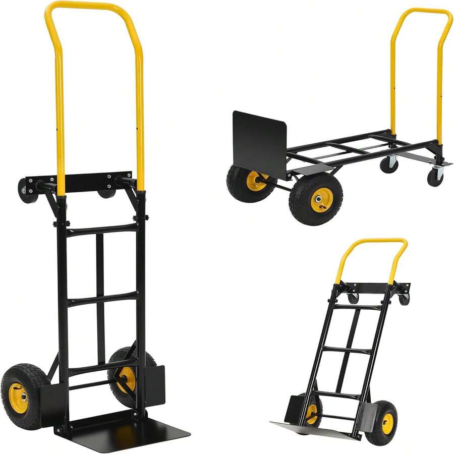 Convertible Cart - Converts From A 2-Wheel Cart To A 4-Wheel Cart For Easy Transport And Mobility, 400 LB Capacity,Suitable For Moving Heavy Items In Warehouses, Offices, Homes, And Shopping Areas. Convertible Hand Truck - Heavy Duty 2-In-1 Hand Cart Dolly | 400LB Capacity Dolly Cart With Wheels With 4 Non-Flat Wheels | For Moving, Warehouse, Office, Grocery, Garden & Industrial Use - Màu vàng - Xem 1