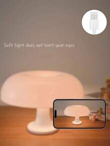 1PC Minimalist Mushroom-Shaped LED Table Lamp - USB-Powered Ambient Light For Bedrooms, Study Corners, And Modern Living Spaces, Orange/White