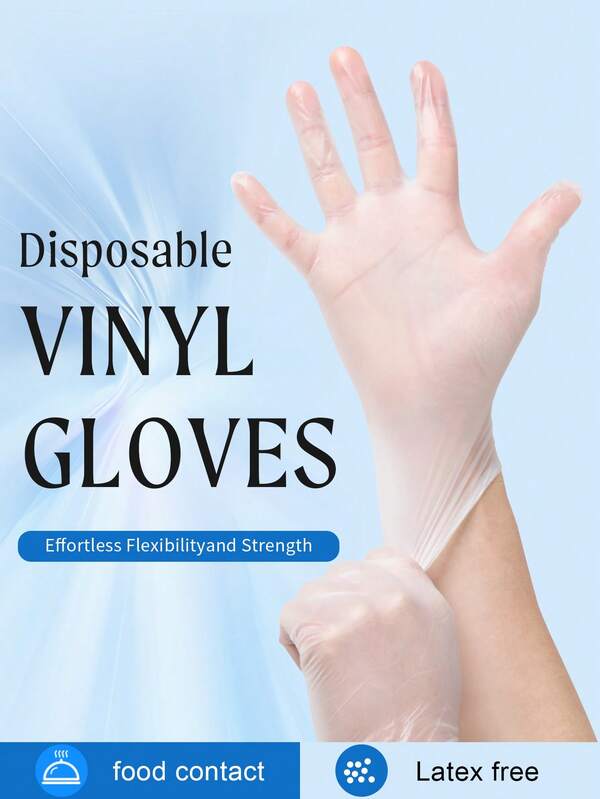 100pcs Disposable PVC Gloves, Waterproof & Durable, Suitable For Kitchen, Cleaning, Dishwashing, Painting, Crafts, Household Essential
