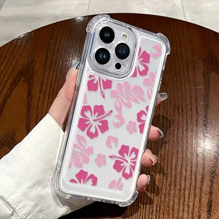 Funda de TPU transparente con esquinas, apta para iPhone 16, 15, 14, 13, 12, 11, 16E, Mini, Plus, Pro Max, serie Honor 400, serie MOTO E serie G24-84, serie OPPO A serie RENO, series Galaxy 22 23 24 25 y A03-55. Diseño con hibiscos en rosa, funda protectora creativa y suave de alta calidad, resistente al agua, a las caídas y a los arañazos. - transparente - Ver 1