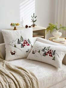 1 capa de almofada bordada com Papai Noel vermelho e árvore de Natal, adequada para decoração de interiores, capa de almofada decorativa de Natal, enchimento de almofada não incluído