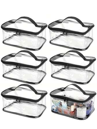 1/2/6pcs Clear PVC Storage Bags With Zipper – Transparent High Quality Organizer For Cosmetics, Travel Essentials & Household Items, Durable & Lightweight With Reinforced Handles, Secure Zip Closure, Cosmetic Storage Organizer