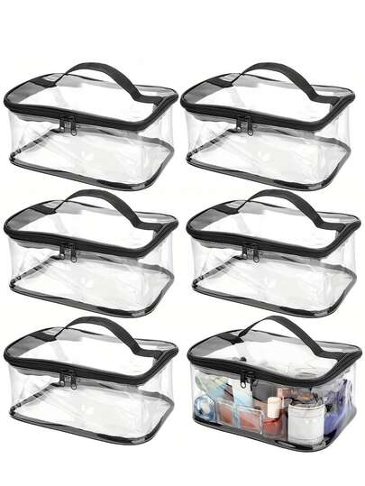 1/2/6pcs Clear PVC Storage Bags With Zipper – Transparent High Quality Organizer For Cosmetics, Travel Essentials & Household Items, Durable & Lightweight With Reinforced Handles, Secure Zip Closure, Cosmetic Storage Organizer