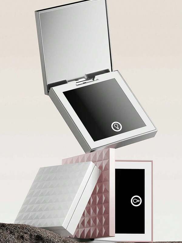 Espelho de maquiagem portátil LED de alta definição, dobrável e com iluminação, com ampliação para dormitório feminino