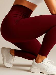 Kit Of 2 High Waisted Zero Transparency Leggings - 1 黑色 + 1 酒紅色 - 查看 10