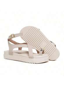 Sandals With Cross Straps, Summer Flat Sandals, Toe Decoration - Beis - Ver 3