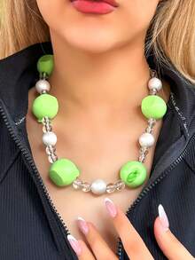 1pc Pineapple, Strawberry, Apple Beaded Pendant Colorful Necklace, Fashion Necklace Accessory, Holiday Gift