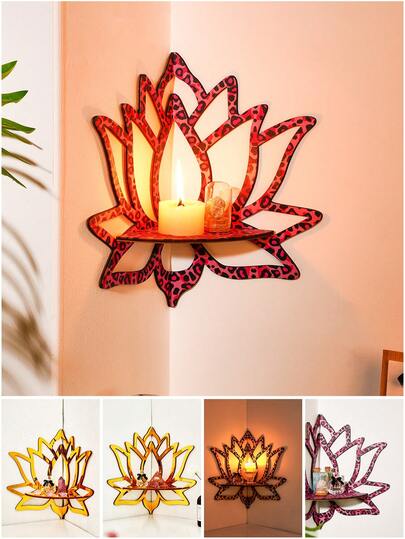 1pc/2pcs Creative Minimalist Wall Mount Display Rack (Nails Not Included), Black Simple Butterfly & Lotus Shape Wall Decor Hanging Piece, DIY Assembly Wooden Small Storage Rack