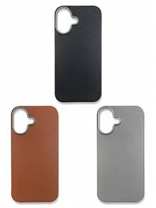 3-Pack Luxury Leather-Feel Phone Cases, Compatible With IPhone 13, 14, 15, 16 Pro Max, Galaxy, Black, Grey, Brown - Multicolor - View 17