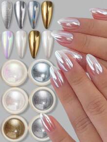 6 Colors Nail Powder, Rainbow White Pearl Powder, Holographic Unicorn Powder, Nail Glitter Powder, Metallic Mirror Effect, DIY Nail Art Gift, Suitable For Home Manicure & Salon - 彩色 - 查看 9