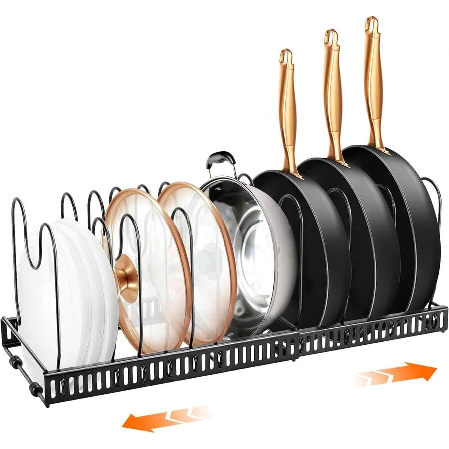 NOVANGUA Organizador de Sartenes y Ollas 2 en 1,Expandible 30–50, 14 Divisores Ajustables con Ranura en U, para Gabinete o Cajón, con 6 Almohadillas - 1 - Ver 1