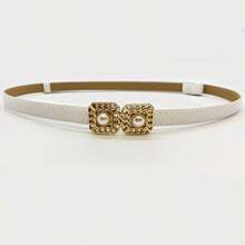 Women's Vintage Chain Pearl Waist Belt, Decorative For Coats, Shirts, Dresses, Metal Buckle Closure