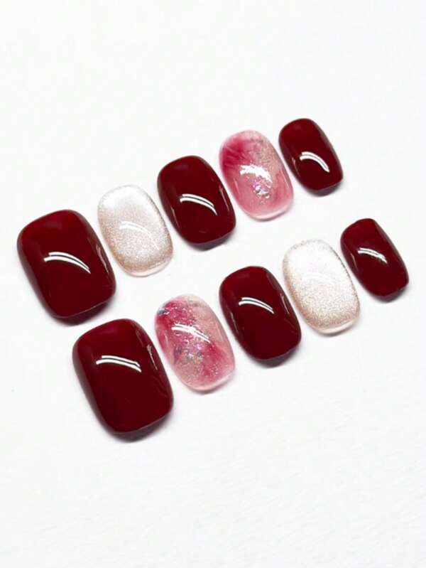 10 pièces/set Cristaux d'œil de chat carrés rouges et blancs, couvrance totale, pressés à la main, réutilisables, 4 tailles disponibles, convient aux filles/femmes, actrices, représentations sur scène, festivals, fêtes, mariages, port quotidien, premier choix de cadeaux, très mignon