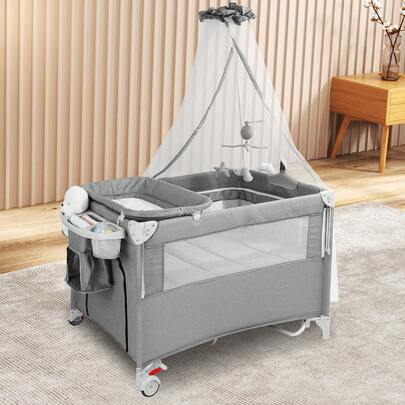 Cuna Corral Plegable Viajero Bebé 5 En 1 Cambiador Exterior,Cuna Corral Bebé Corralito Colecho Con Cambiador Y Mosquiter