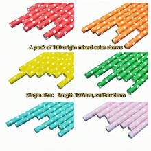 100 6x197mm Mixed Color White Polka Dot Disposable Paper Straws, Thick And Odorless, Suitable For Festivals/Parties/Gatherings/Weddings/Birthday Parties, And Can Also Be Used To Make Handmade Works For Children/Students