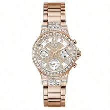 Guess Reloj de mujer elegante analógico multifunción de cuarzo GW0464L2 con caja con cristales y correa de acero inoxidable dorado, reloj de lujo para mujer adecuado para fiesta, uso diario, decoración y regalo de vacaciones para mujeres GW0320L3