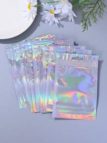 100 个时尚全息光泽可重复密封 PE 塑料袋，可重复使用防尘袋，适用于珠宝、耳环、项链、派对包装