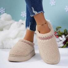Slippers For Women Indoor Wear, New Autumn/Winter Women Snow Boots, Casual Comfortable Flat Shoes With Fur Lining, Fashion Platform Slide Sandals