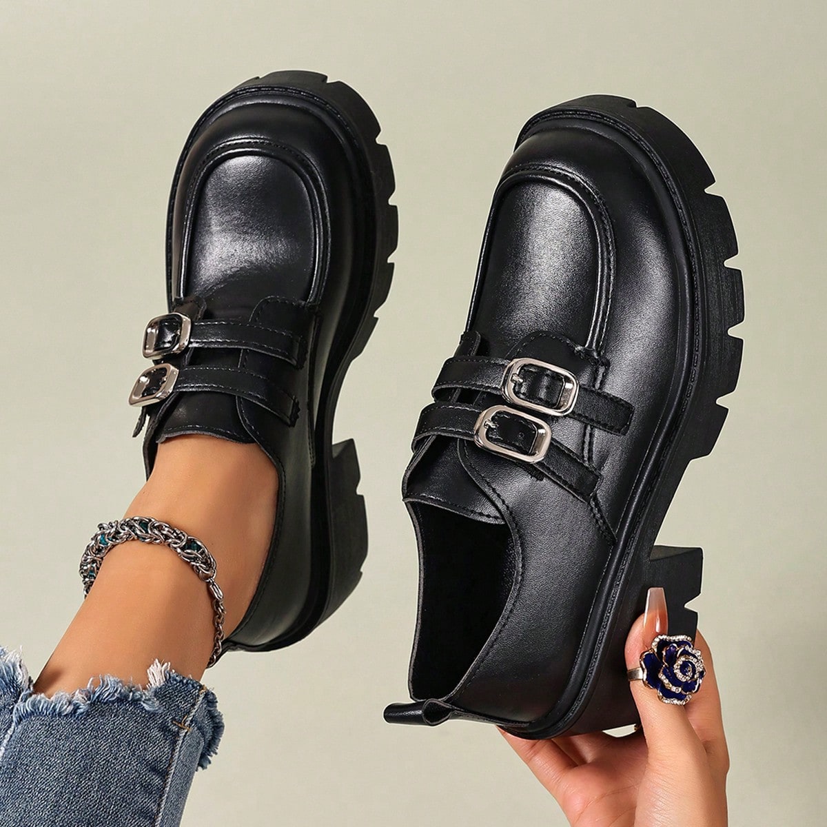 Zapatos de vestir cómodos con plataforma, hebilla decorativa y tacón grueso de bloque para mujer, estilo Mary Jane, correa de tobillo, Y2K, gótico,