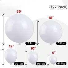 127pcs Balloons,  Balloons Different Sizes Pack Of 36 Inch 18 Inch 12 Inch 10 Inch 5 Inch Balloons For Balloon Garland - Trending, Best Seller, New Arrival, Party Supplies, Elegant Decor, Party Decoration, Wedding & Birthday - 白色 - 查看 4