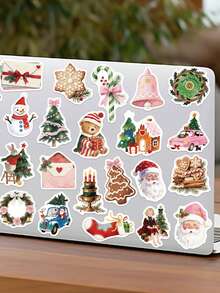 Christmas 50Pcs Creative And Quirky Christmas Aesthetic Stickers Funny Santa Claus Christmas Tree And Other Christmas Atmosphere Decoration Stickers Christmas Gifts Are Perfect As Notebooks, Phone Cases, Notebooks, Tablets, Skateboards, Guitars, Parties, Suitcases, Suitcases, Packaging Boxes, Helmets, Envelopes, And Also As Graduation Season, Back-To-School Season Gifts, Christmas Gifts, Birthday Gifts, Etc - Multicolor - View 4