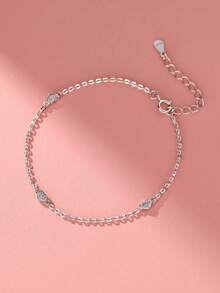 CROSSDEER 1pc Fashionable Minimalist Heart-Shaped Gemstone Inlaid Handmade Pure Silver Bracelet, With Gift Box, Anniversary Gift For Girlfriend, High-Quality Jewelry - Silver - View 3